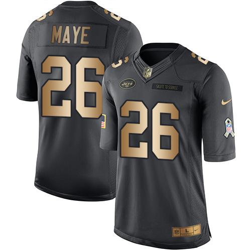 Nike Jets #26 Marcus Maye Black Men's Stitched NFL Limited Gold Salute To Service Jersey